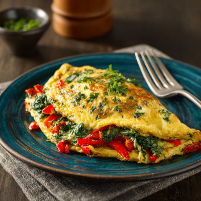 A spinach omelette in a pan